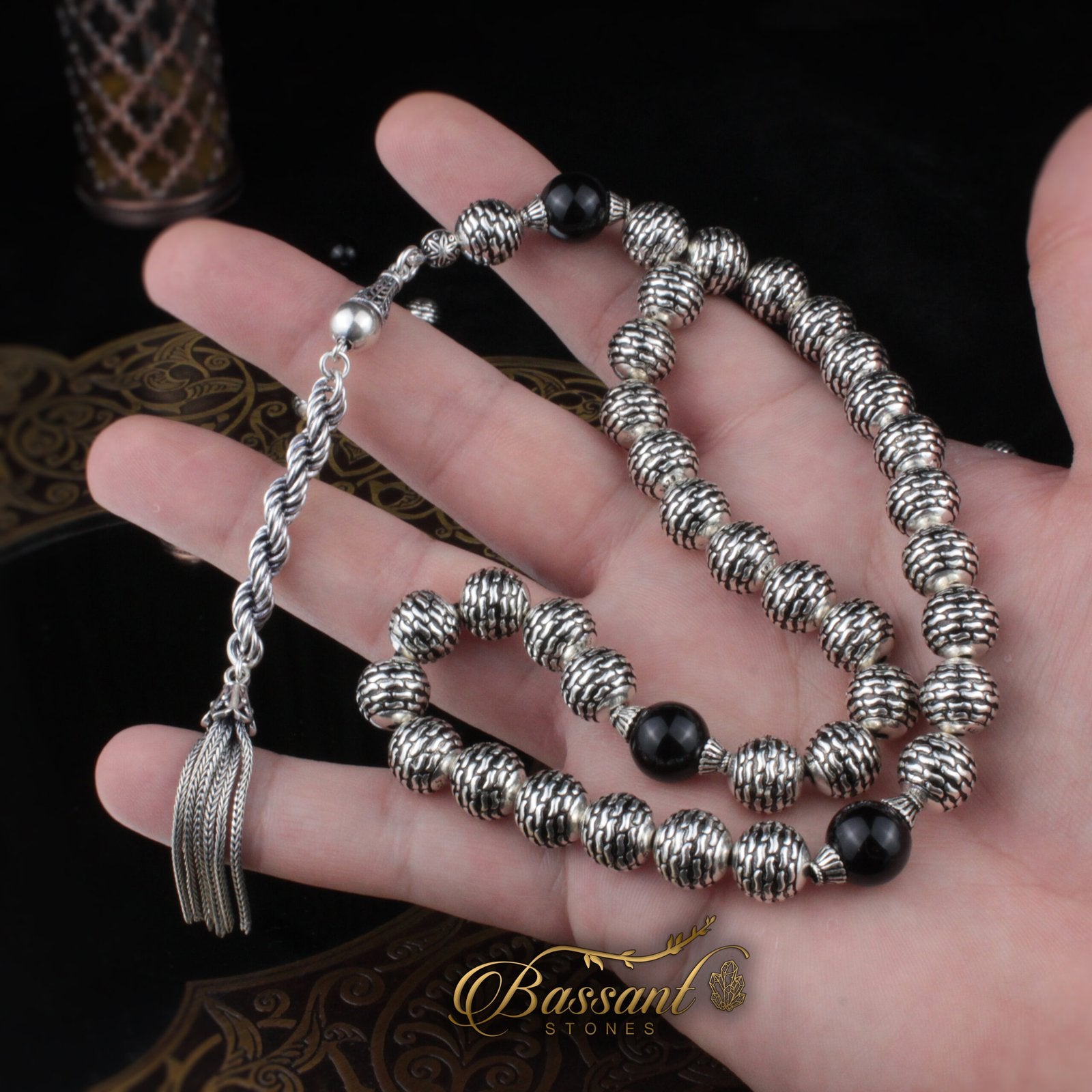 Silver/Onyx Rosary - Bassant Jewellery