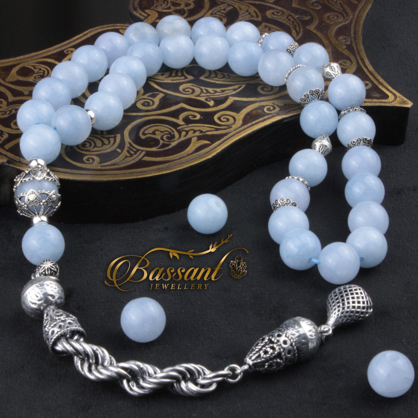 Blue Sky Jade Rosary - Bassant Jewellery